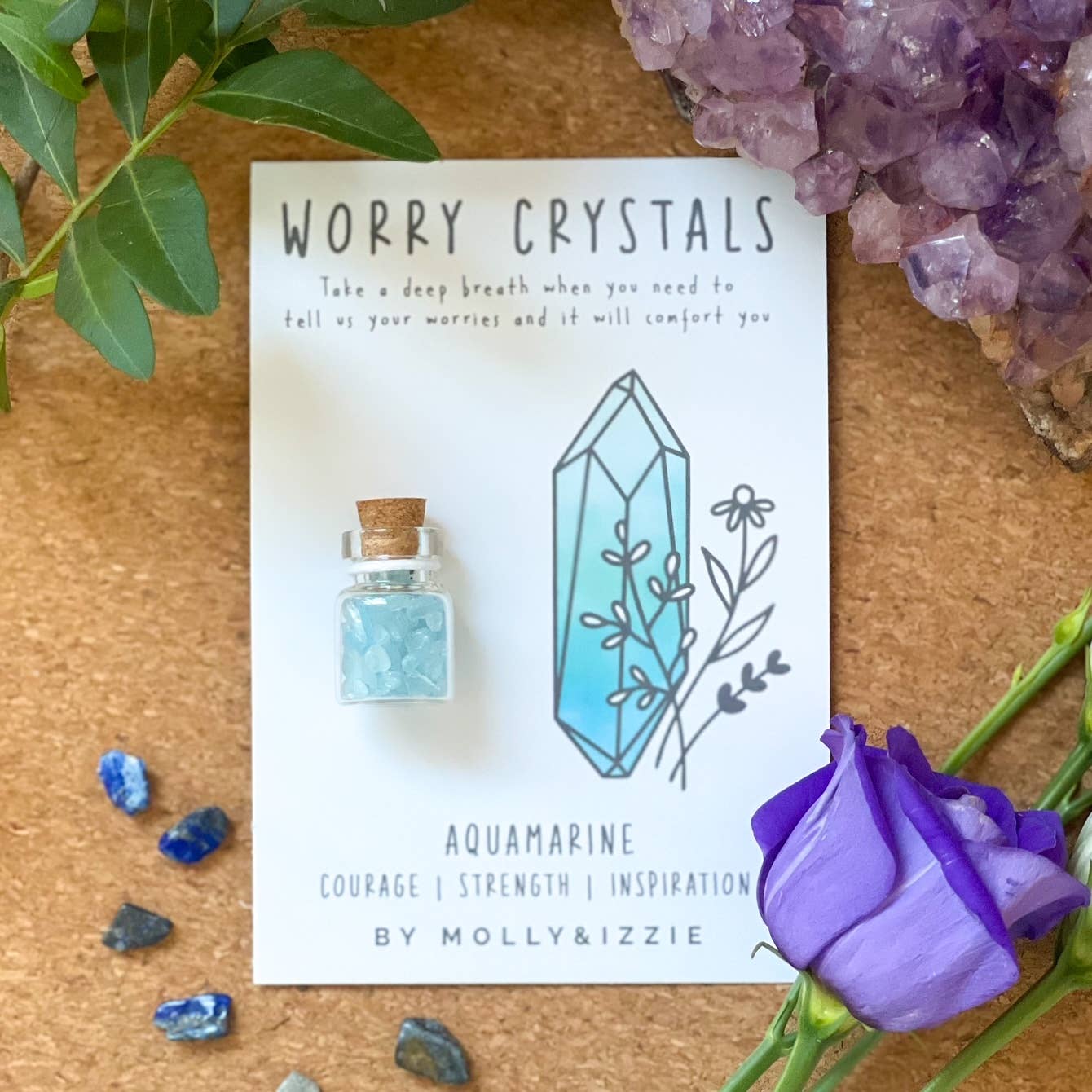 Aquamarine Worry Crystal on Card